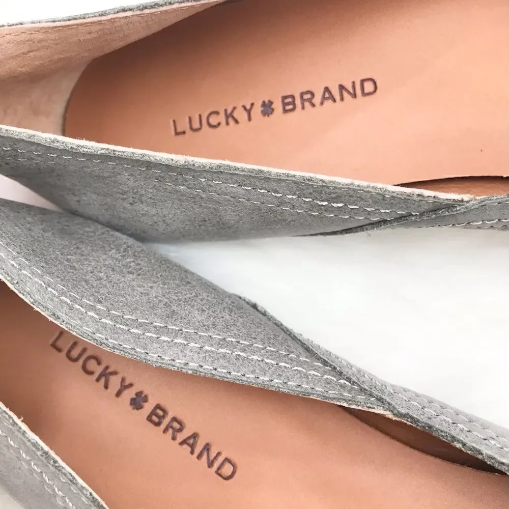 Lucky Brand ALBA Titanium Gray Leather Slip On Ballet Flats  New without Box